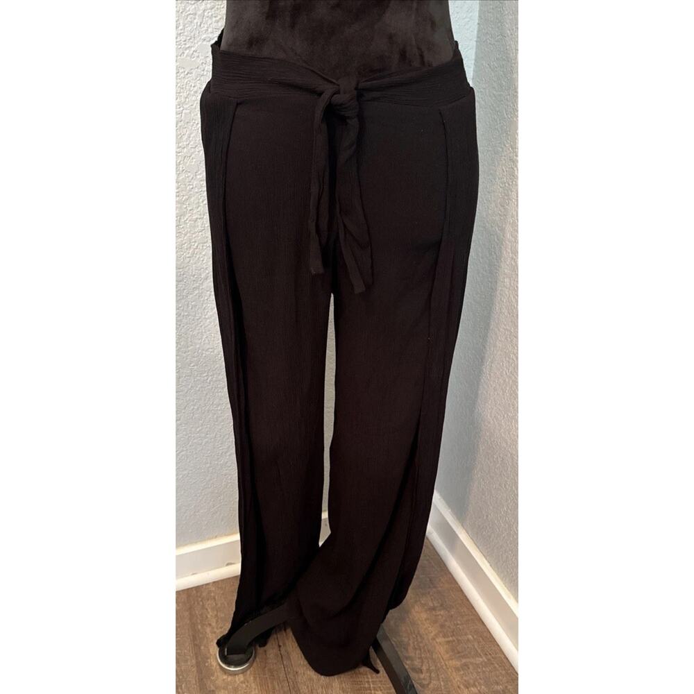 KONA SOL Black Tie Front Side Slit Swimsuit Cover Pants Medium Gauzy Vacay Pool - Picture 1 of 10